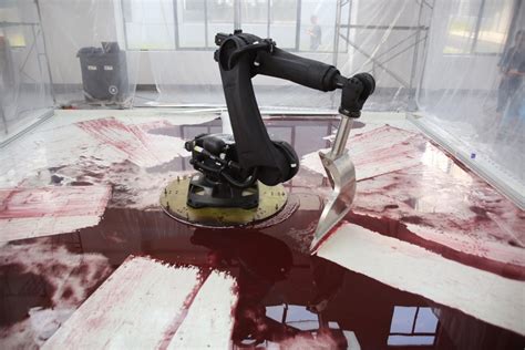 robotic arm hydraulic fluid art|industrial robot continuously sweeps blood